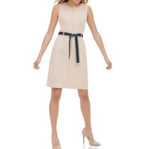 Tommy Hilfiger Women's Dress Size 4 Belted Sheath Beige Sleeveless